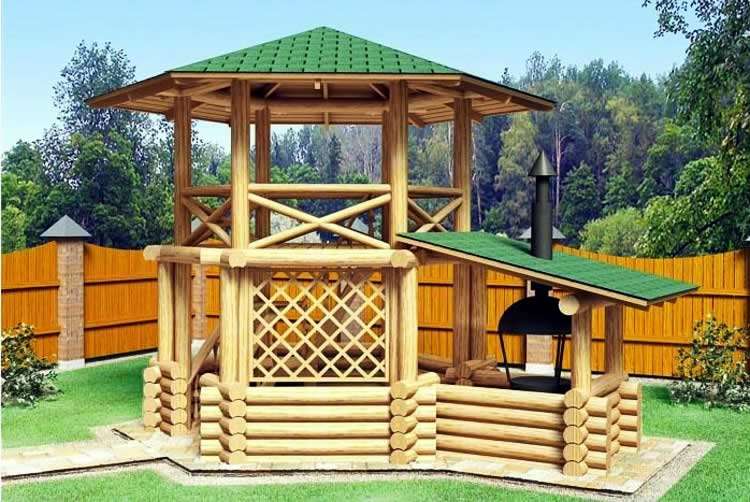 Проект беседки из бревна в два этажа