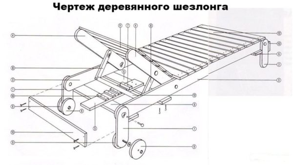 чертеж деревянного шезлонга
