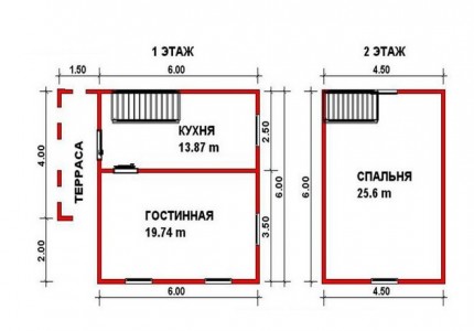 план дачного дома 6x6 с небольшой террасой